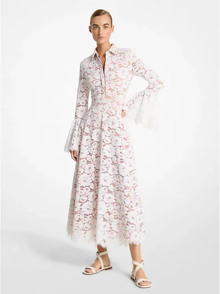 Floral Lace Bracelet-Sleeve Shirtdress