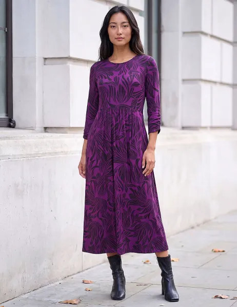 Roman Petite Swirl Print Midi Dress Magenta