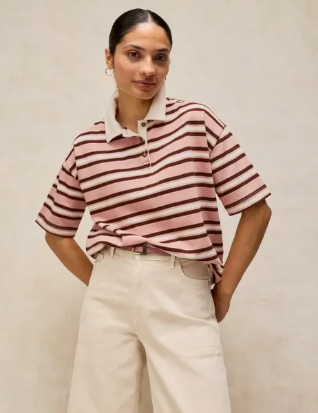 White Stuff Pure Cotton Striped Rugby Top Pink Mix