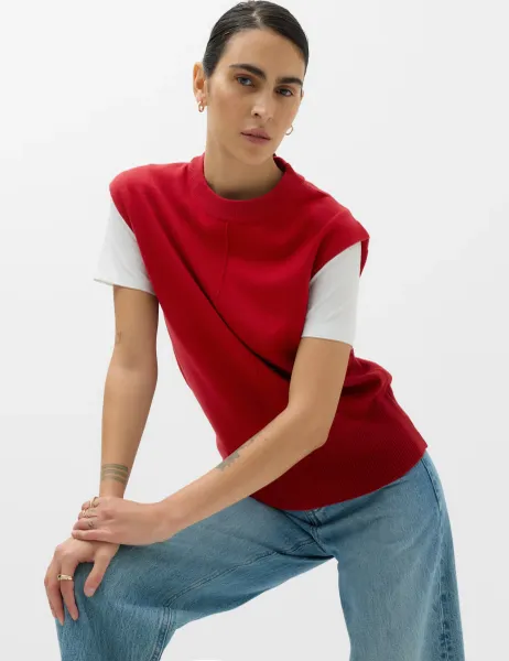 Marks & Spencer Air-Yarn Seam Detail Longline Knitted Vest Ruby Red
