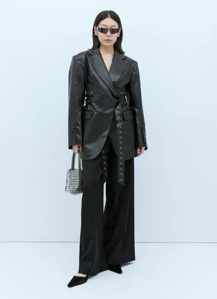 Triple Belt Faux Leather Blazer