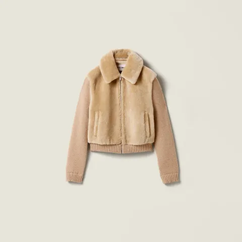 Shearling and knit blouson jacket