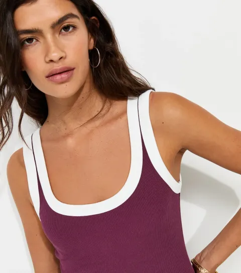 New Look Women's Red Contrast Trim Scoop Neck Vest Top