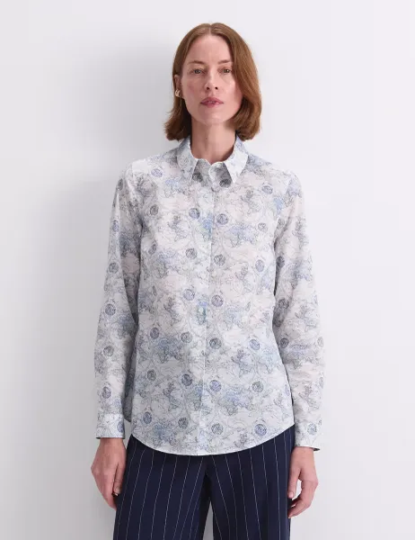 Sportscraft Pure Cotton Printed Collared Shirt Navy
