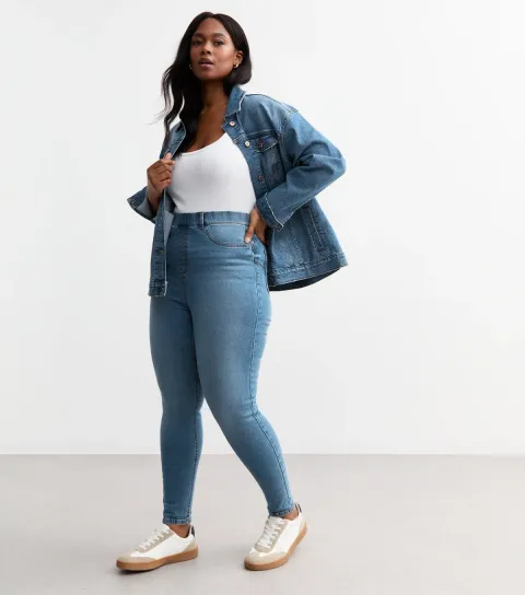 New Look Women's Plus Size Blue Mid Rise Lift & Shape Emilee Jeggings Curves