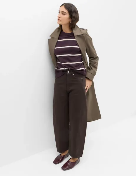 Marks & Spencer Pure Cotton High Waisted Barrel Leg Cropped Trousers Bitter Chocolate