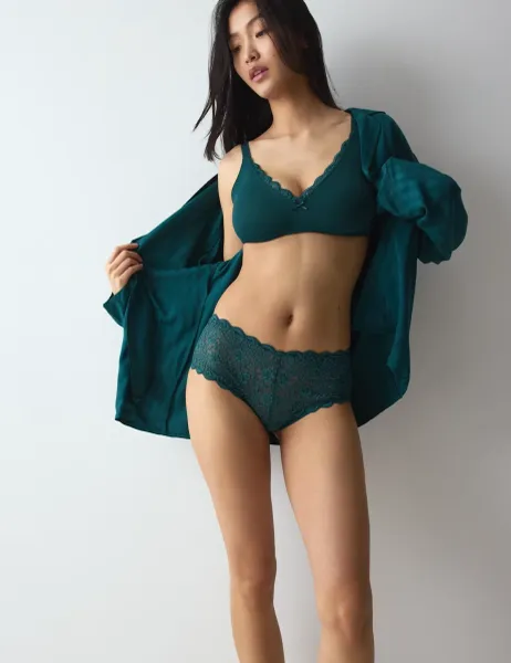 Triumph Amourette Maxi Lace Trim High Waisted Knickers Dark Green