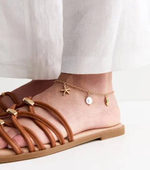 Gold Tone Multi Charm Anklet Bracelet