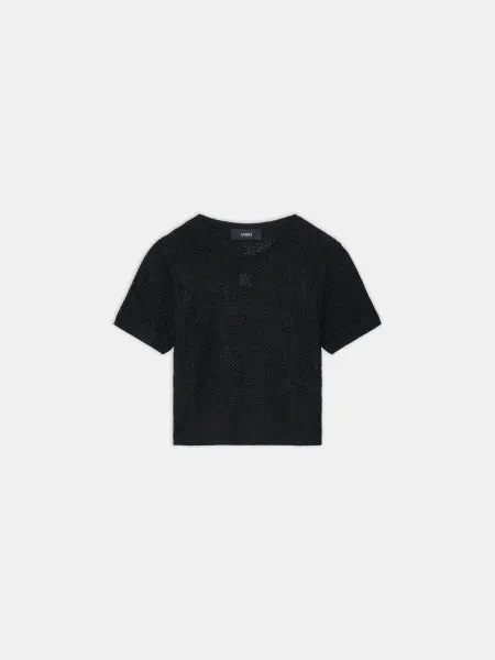 WOMEN - WOMEN'S FLORAL CROCHET TEE - Black