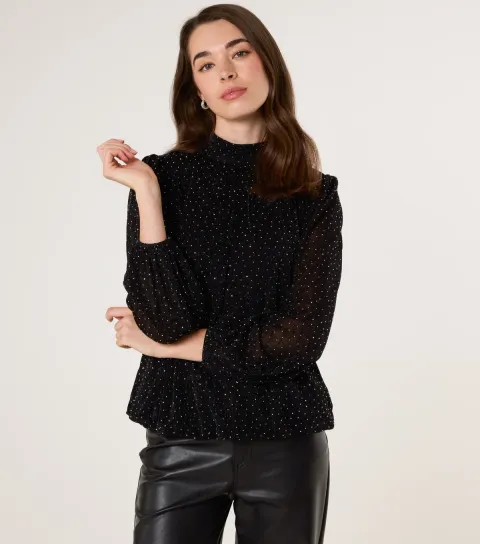 Women's Black Diamante Embellished Top