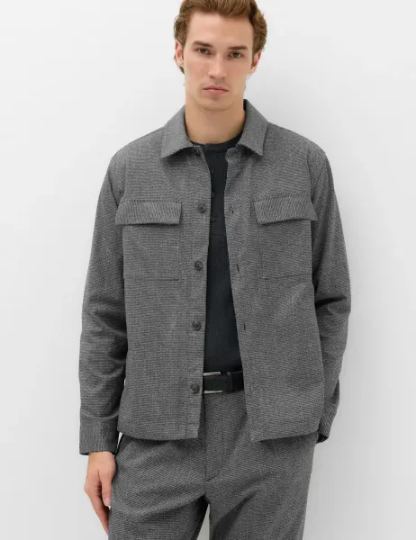 Marks & Spencer Cotton Rich Puppytooth Overshirt Grey Mix