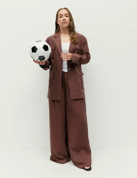 Marks & Spencer Pleated Utility Palazzo Trousers with Linen Raisin