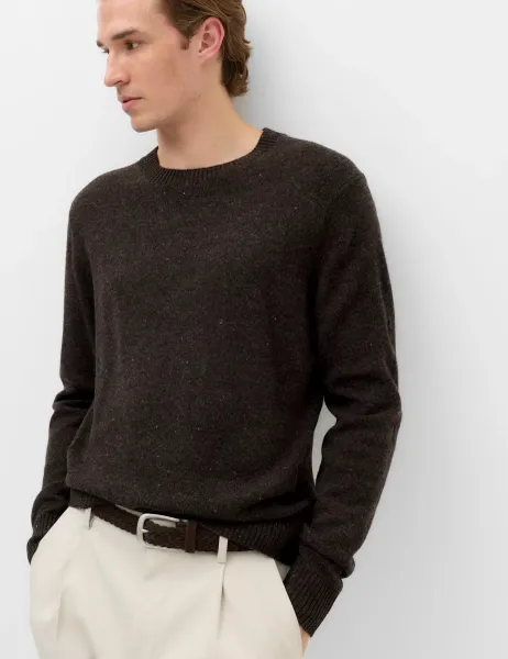 Marks & Spencer Pure Lambswool Crew Neck Jumper Brown