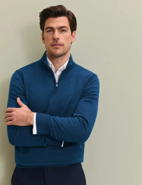 Charles Tyrwhitt Pure Merino Wool Half Zip Jumper Royal Blue