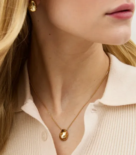 18ct Gold Plated Beaten Dome Pendant Necklace