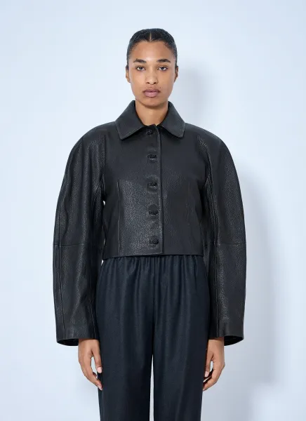 RÓHE Rounded Grain Leather Cropped Jacket