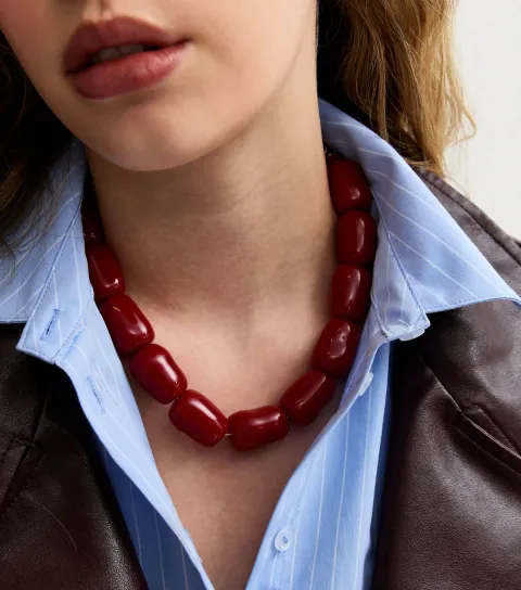 Red Square Resin Bead Necklace
