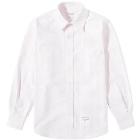 Floral Applique Striped Button Down Oxford Shirt