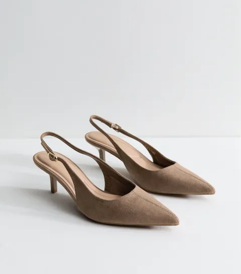 Women's Light Brown Faux Suede Pointed Toe Slingback Pumps Vegan