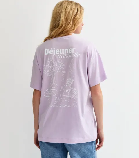 Women's Lilac Sketchy Print Oversized T-Shirt