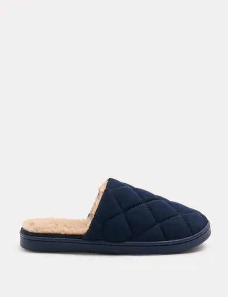 Marks & Spencer Quilted Mule Slippers with Secret Support Navy