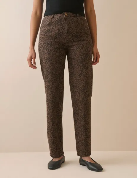 Nobody's Child Mid Rise Animal Print Cigarette Jeans Brown