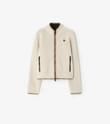 Cropped Wool Cashmere Blend Fleece Jacket in Tundra white