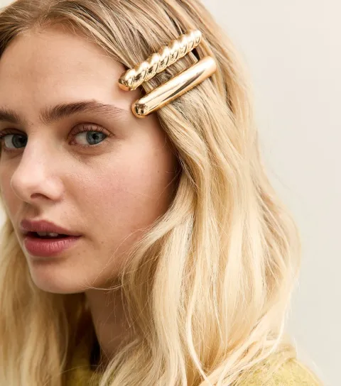 Pack Of 2 Gold Tone Twisted And Plain Hair Slides