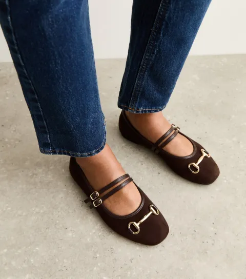 Women's Brown Faux Suede Snaffle Buckle Mary Jane Pumps Vegan