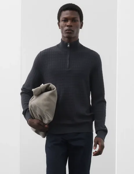 Autograph Performance Checked Texture Half Zip Jumper Dark Navy