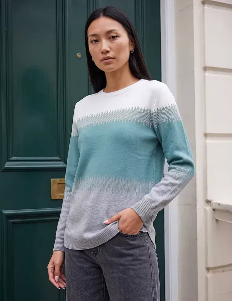 Roman Rayon Blend Colour Block Embellished Jumper Dark Green Mix