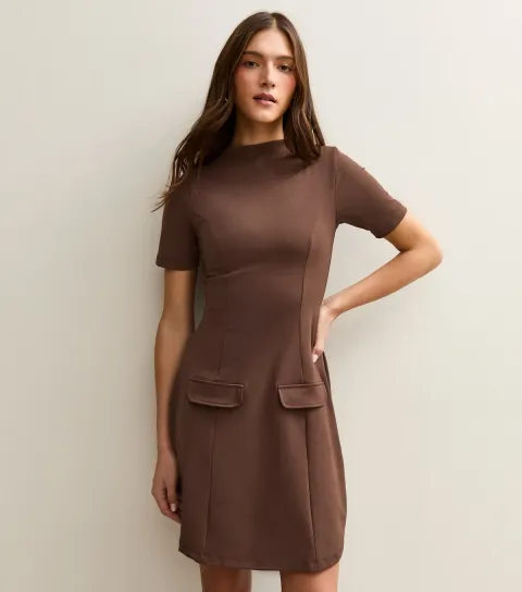 Women's Dark Brown Short Sleeve Mini Dress