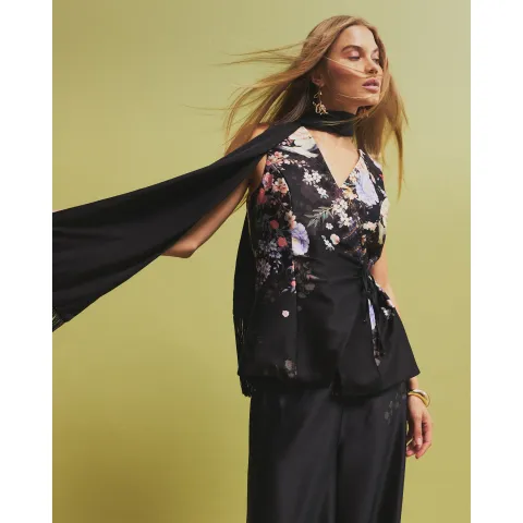 River Island Floral Tie Wrap Top