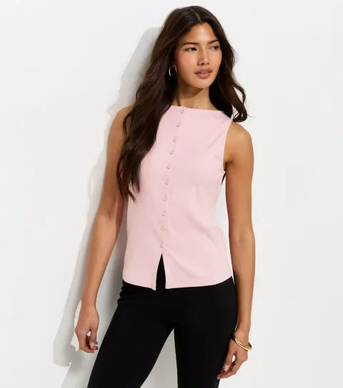 Women's Bright Pink Cotton Rich Button Through Tank Top