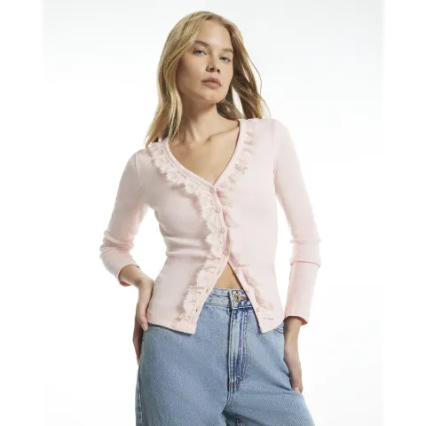 River Island Rib Lace Trim Cardigan