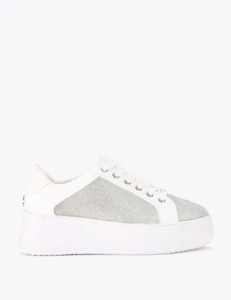 Carvela Jive Embellished Platform Trainers Silver
