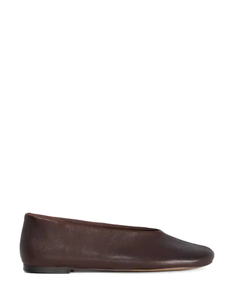 Dune London Leather High Cut Round Toe Ballet Pumps Brown