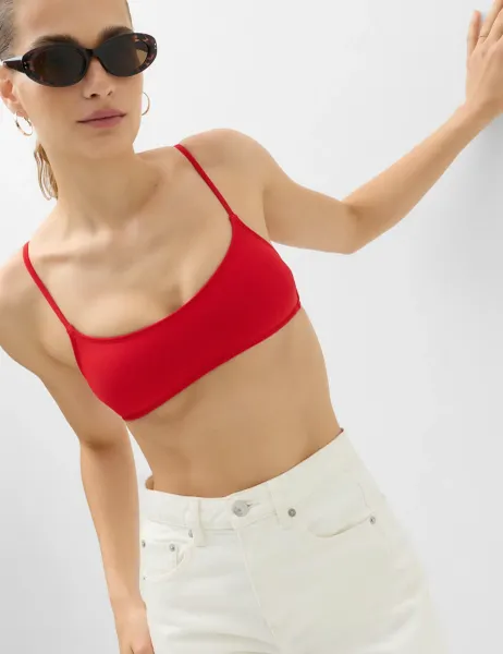 Marks & Spencer Padded Cropped Scoop Neck Bikini Top Lacquer Red