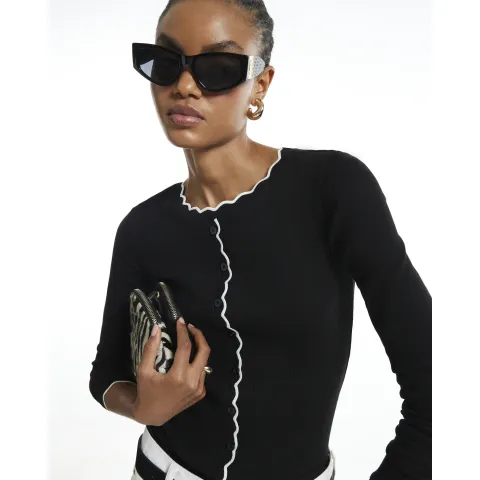 River Island Scallop Trim Ribbed Cardigan