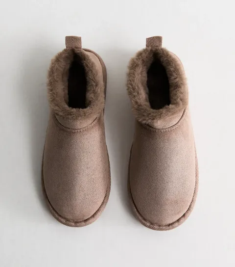 Women's Light Brown Faux Suede Low Boot Slippers Vegan