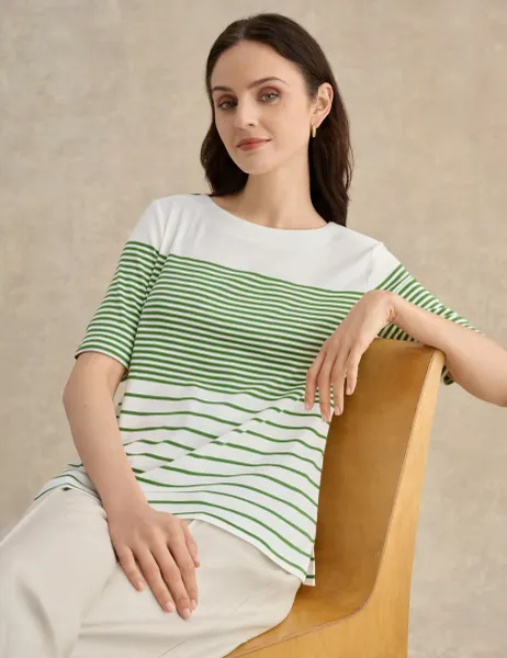 Hobbs Pure Cotton Striped T-Shirt Multi