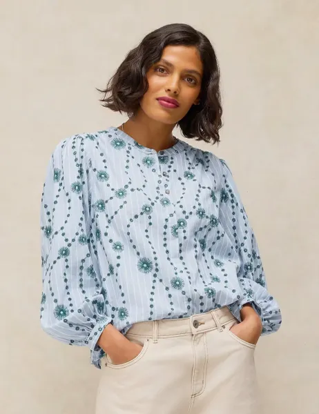 White Stuff Pure Cotton Printed Shirt Green Mix