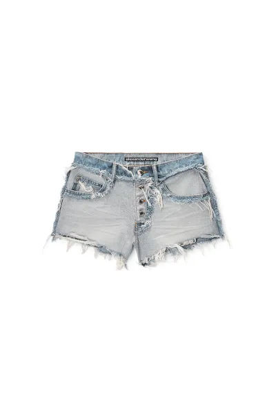 Mid-Rise Inverted Denim Shorts with Embossed Logo