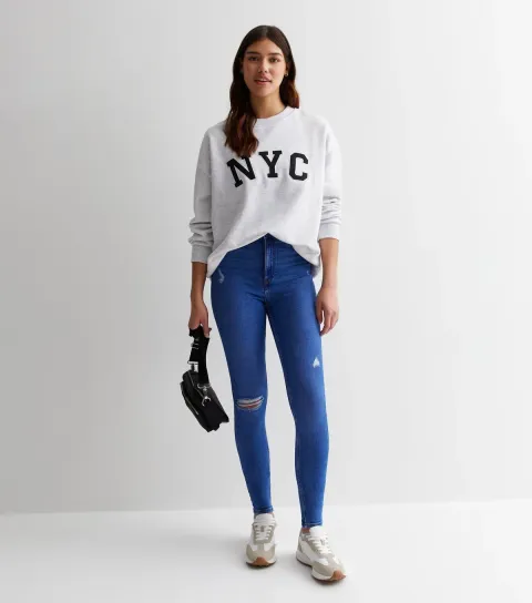 Women's Tall Blue Ripped Knee Hallie Super Skinny Jeans