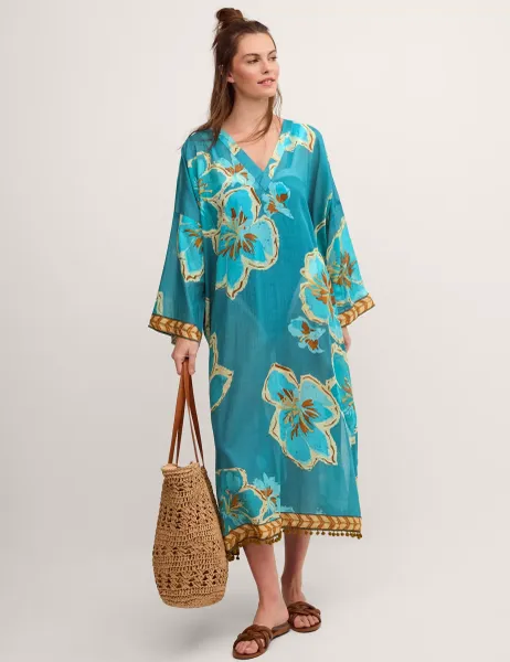 Monsoon Pure Cotton Floral Beach Cover Up Kaftan
