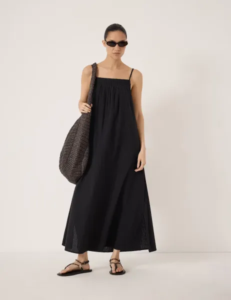 HUSH Pure Cotton Square Neck Maxi Beach Dress Black