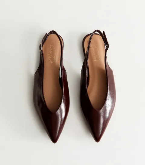 Women's Dark Burgundy Faux Leather High Vamp Slingback Ballerina Flats Vegan
