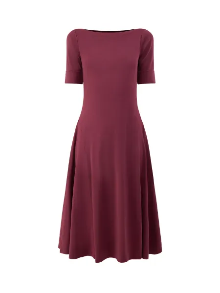 Lauren Ralph Lauren Munzie Cotton Blend Elbow-Sleeve Midi Dress - Dark Garnet