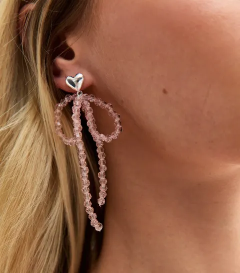 New Look Pink Beaded Bow Earrings