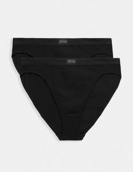 Marks & Spencer 2 Pack Asta Rib High Leg Knickers Black